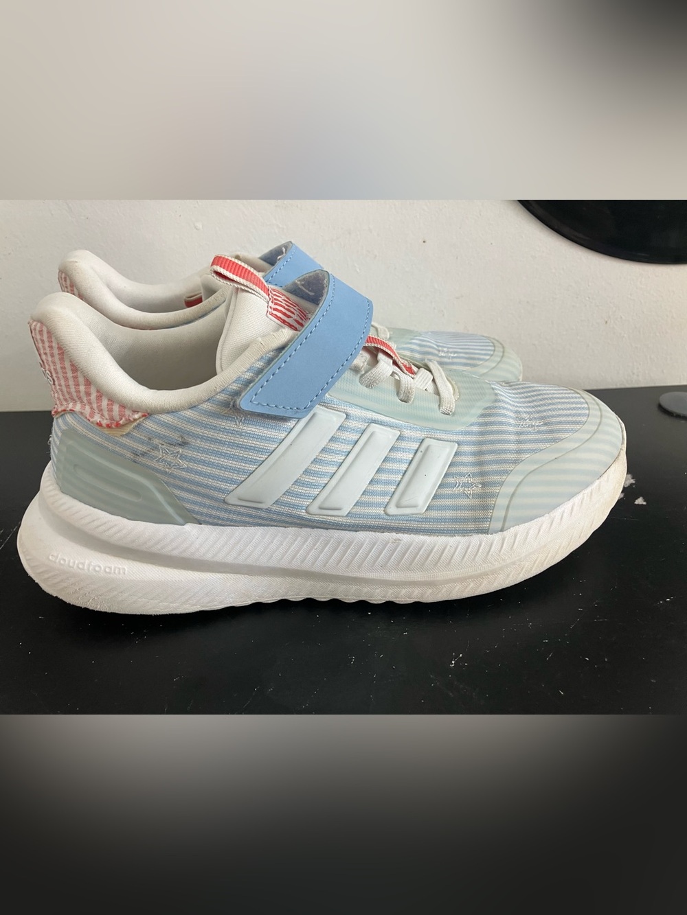 adidas Kids Light Blue and White Athletic Sneakers with Hook-and-Loop Strap